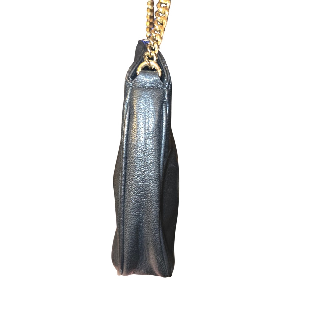 Michael Kors Berkley Clutch Women Black Leather Gold Chain Strap Bag 11"X7"X1.5" - Picture 5 of 11